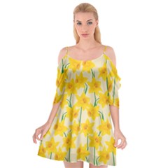 Yellow Daffodils Pattern Cutout Spaghetti Strap Chiffon Dress