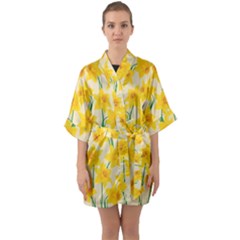 Yellow Daffodils Pattern Quarter Sleeve Kimono Robe by Valentinaart