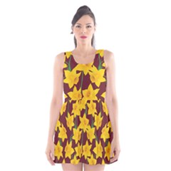 Yellow Daffodils Pattern Scoop Neck Skater Dress by Valentinaart