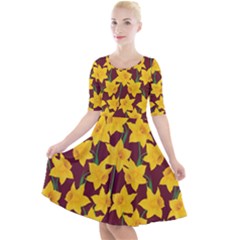 Yellow Daffodils Pattern Quarter Sleeve A-line Dress by Valentinaart