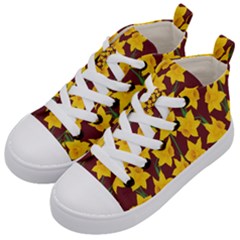 Yellow Daffodils Pattern Kids  Mid-top Canvas Sneakers