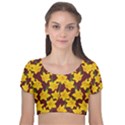 Yellow Daffodils Pattern Velvet Short Sleeve Crop Top  View1