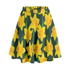 Yellow Daffodils Pattern High Waist Skirt by Valentinaart