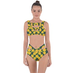 Yellow Daffodils Pattern Bandaged Up Bikini Set  by Valentinaart