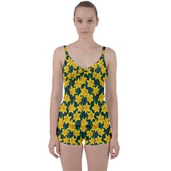 Yellow Daffodils Pattern Tie Front Two Piece Tankini by Valentinaart