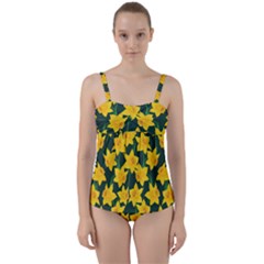 Yellow Daffodils Pattern Twist Front Tankini Set by Valentinaart