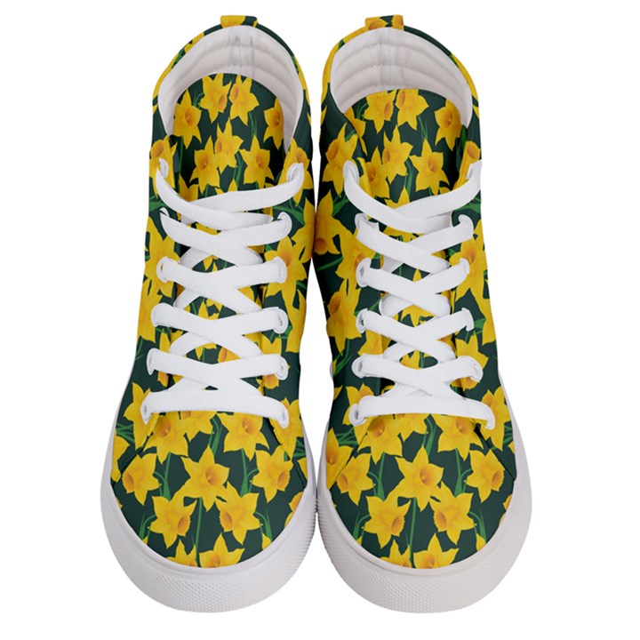 Yellow Daffodils Pattern Women s Hi-Top Skate Sneakers