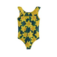 Yellow Daffodils Pattern Kids  Frill Swimsuit by Valentinaart