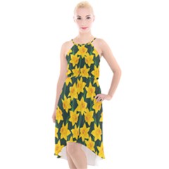 Yellow Daffodils Pattern High-low Halter Chiffon Dress  by Valentinaart