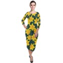 Yellow Daffodils Pattern Quarter Sleeve Midi Velour Bodycon Dress View1