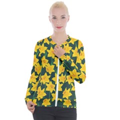 Yellow Daffodils Pattern Casual Zip Up Jacket