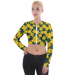 Yellow Daffodils Pattern Long Sleeve Cropped Velvet Jacket