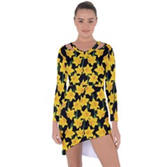 Yellow Daffodils Pattern Asymmetric Cut-out Shift Dress by Valentinaart