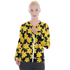 Yellow Daffodils Pattern Casual Zip Up Jacket