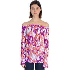 Flamingos Off Shoulder Long Sleeve Top by StarvingArtisan