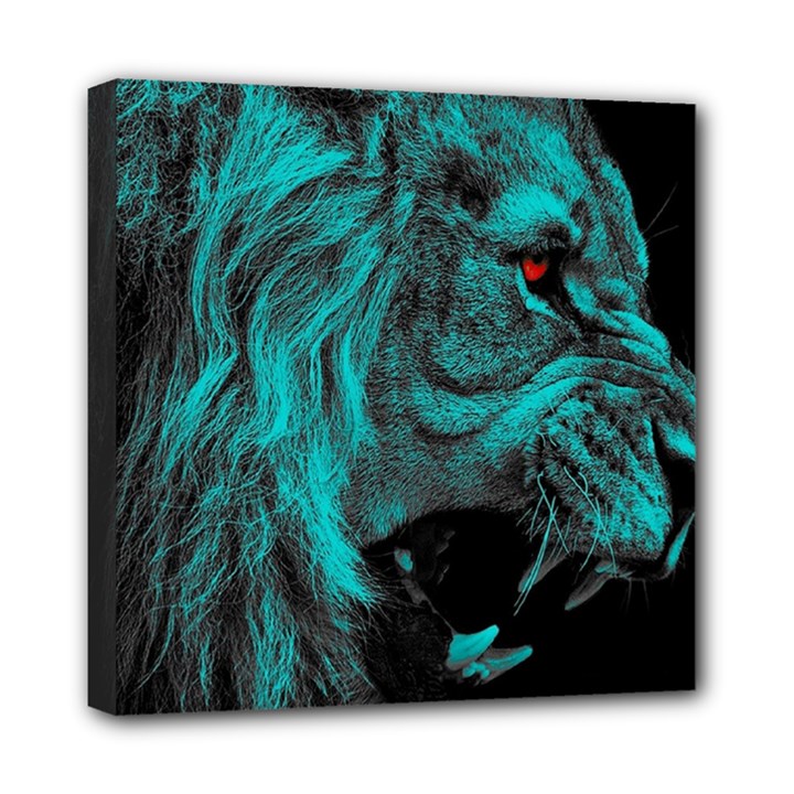 Angry Male Lion Predator Carnivore Mini Canvas 8  x 8  (Stretched)