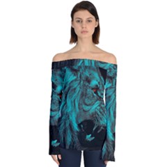 Angry Male Lion Predator Carnivore Off Shoulder Long Sleeve Top by Sudhe