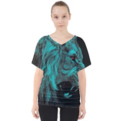 Angry Male Lion Predator Carnivore V-neck Dolman Drape Top by Sudhe