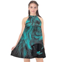 Angry Male Lion Predator Carnivore Halter Neckline Chiffon Dress  by Sudhe