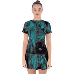 Angry Male Lion Predator Carnivore Drop Hem Mini Chiffon Dress by Sudhe