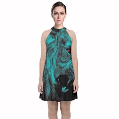 Angry Male Lion Predator Carnivore Velvet Halter Neckline Dress  by Sudhe