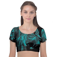 Angry Male Lion Predator Carnivore Velvet Short Sleeve Crop Top  by Sudhe