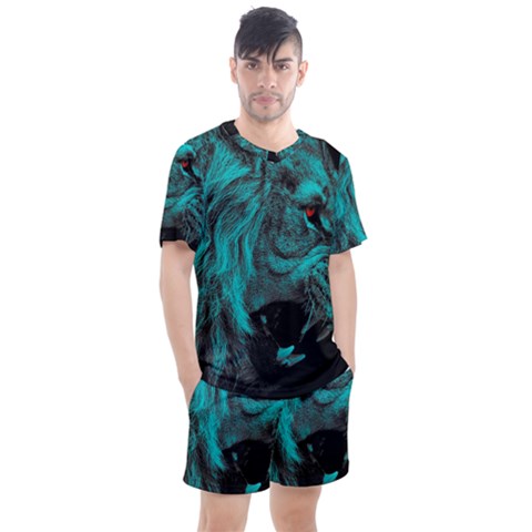 Angry Male Lion Predator Carnivore Men s Mesh Tee And Shorts Set by Sudhe