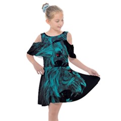 Angry Male Lion Predator Carnivore Kids  Shoulder Cutout Chiffon Dress by Sudhe