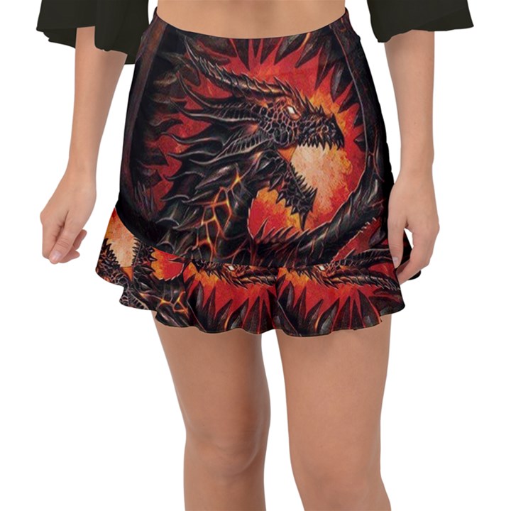 Dragon Fishtail Mini Chiffon Skirt