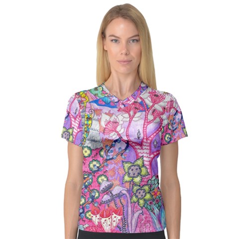 Trippy Forest Full Version V-neck Sport Mesh Tee by okhismakingart