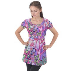 Trippy Forest Full Version Puff Sleeve Tunic Top by okhismakingart