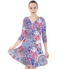 Floral Jungle  Quarter Sleeve Front Wrap Dress by okhismakingart