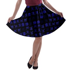 Neon Oriental Characters Print Pattern A-line Skater Skirt