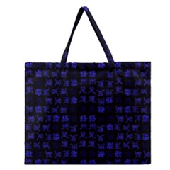 Neon Oriental Characters Print Pattern Zipper Large Tote Bag