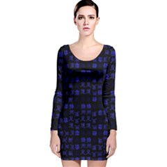 Neon Oriental Characters Print Pattern Long Sleeve Velvet Bodycon Dress