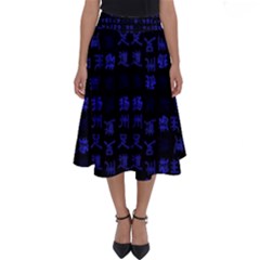 Neon Oriental Characters Print Pattern Perfect Length Midi Skirt by dflcprintsclothing