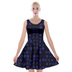 Neon Oriental Characters Print Pattern Velvet Skater Dress