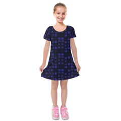 Neon Oriental Characters Print Pattern Kids  Short Sleeve Velvet Dress