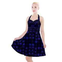 Neon Oriental Characters Print Pattern Halter Party Swing Dress  by dflcprintsclothing