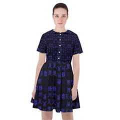 Neon Oriental Characters Print Pattern Sailor Dress by dflcprintsclothing