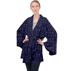 Neon Oriental Characters Print Pattern Velvet Kimono Robe by dflcprintsclothing