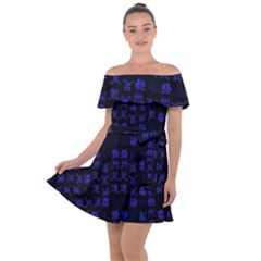 Neon Oriental Characters Print Pattern Off Shoulder Velour Dress by dflcprintsclothing