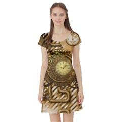 Wonderful Steampunk Design, Awesome Clockwork Short Sleeve Skater Dress by FantasyWorld7