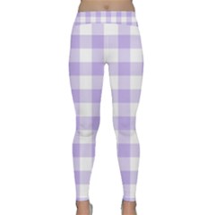 Lavender Gingham Classic Yoga Leggings by retrotoomoderndesigns