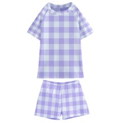 Lavender Gingham Kids  Swim Tee And Shorts Set by retrotoomoderndesigns