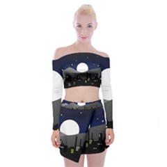 City At Night Off Shoulder Top With Mini Skirt Set by Pakrebo