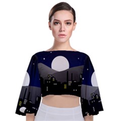 City At Night Tie Back Butterfly Sleeve Chiffon Top by Pakrebo