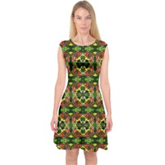 Pattern Red Green Yellow Black Capsleeve Midi Dress by Pakrebo