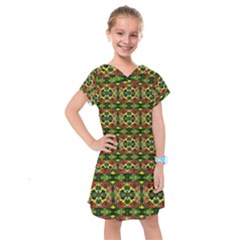 Pattern Red Green Yellow Black Kids  Drop Waist Dress by Pakrebo