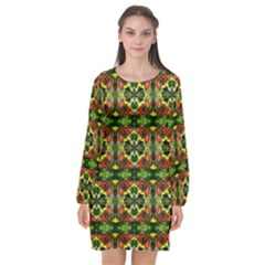 Pattern Red Green Yellow Black Long Sleeve Chiffon Shift Dress  by Pakrebo